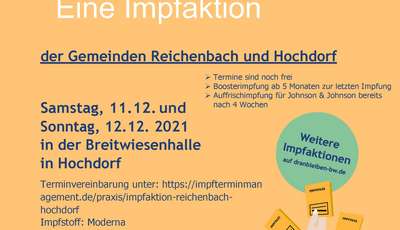 Konzertierte Impfaktion der Gemeinden Reichenbach und Hochdorf: Impfwochenende mit Moderna am 11. und 12. Dezember 2021 - ausgebucht!