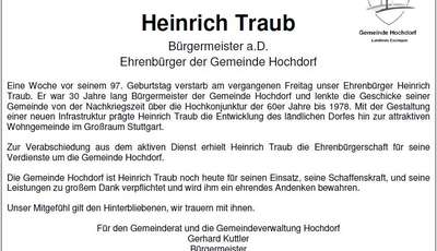 Trauer um Ehrenbürger Heinrich Traub